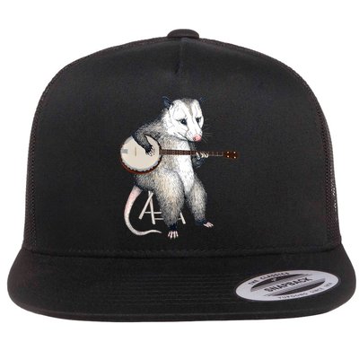 Opossum Playing Banjo Guitar Possum Live Weird Trash Kitty Flatbill Hat