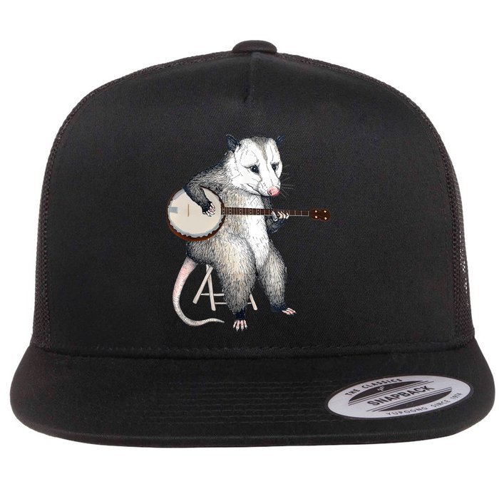 Opossum Playing Banjo Guitar Possum Live Weird Trash Kitty Flatbill Hat
