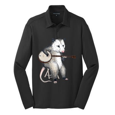 Opossum Playing Banjo Guitar Possum Live Weird Trash Kitty Silk Touch Performance Long Sleeve Polo