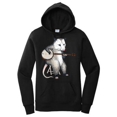 Opossum Playing Banjo Guitar Possum Live Weird Trash Kitty Women's Pullover Hoodie