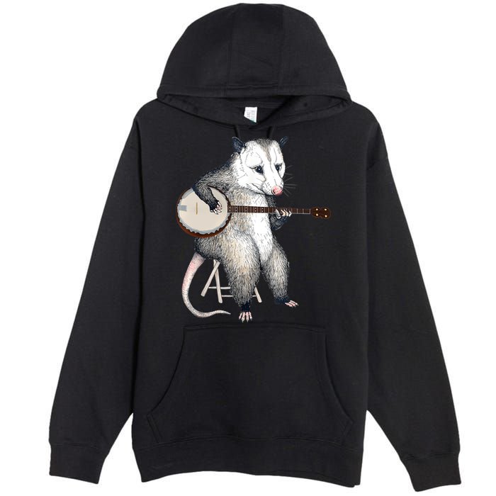 Opossum Playing Banjo Guitar Possum Live Weird Trash Kitty Premium Pullover Hoodie