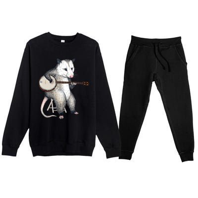 Opossum Playing Banjo Guitar Possum Live Weird Trash Kitty Premium Crewneck Sweatsuit Set