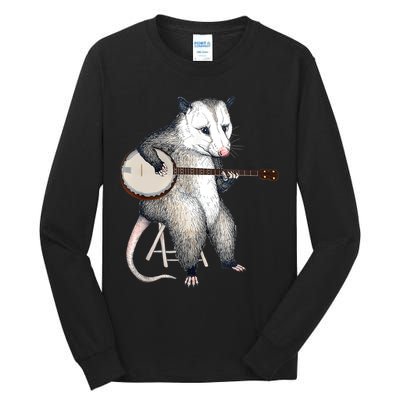 Opossum Playing Banjo Guitar Possum Live Weird Trash Kitty Tall Long Sleeve T-Shirt