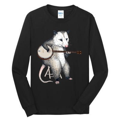 Opossum Playing Banjo Guitar Possum Live Weird Trash Kitty Tall Long Sleeve T-Shirt