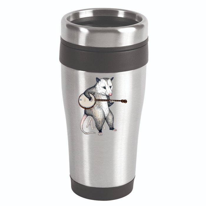 Opossum Playing Banjo Guitar Possum Live Weird Trash Kitty 16oz Travel Tumbler
