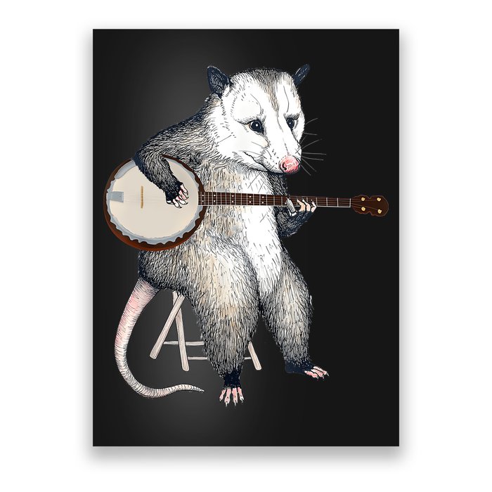 Opossum Playing Banjo Guitar Possum Live Weird Trash Kitty Poster