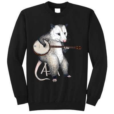Opossum Playing Banjo Guitar Possum Live Weird Trash Kitty Tall Sweatshirt