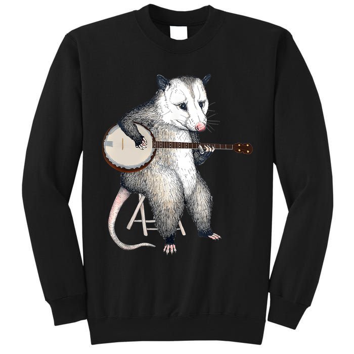 Opossum Playing Banjo Guitar Possum Live Weird Trash Kitty Tall Sweatshirt