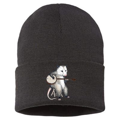 Opossum Playing Banjo Guitar Possum Live Weird Trash Kitty Sustainable Knit Beanie