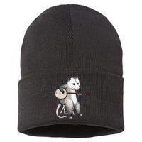 Opossum Playing Banjo Guitar Possum Live Weird Trash Kitty Sustainable Knit Beanie