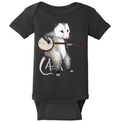 Opossum Playing Banjo Guitar Possum Live Weird Trash Kitty Baby Bodysuit