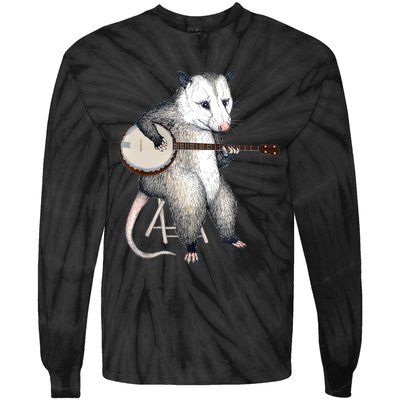 Opossum Playing Banjo Guitar Possum Live Weird Trash Kitty Tie-Dye Long Sleeve Shirt