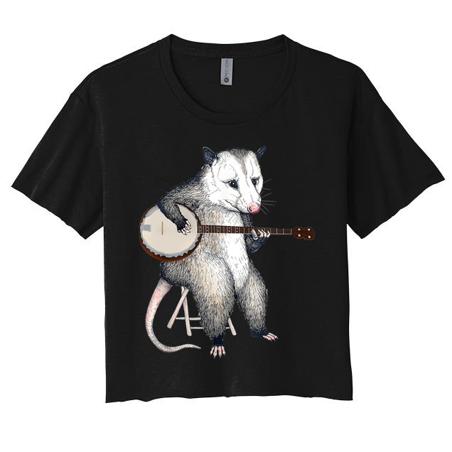 Opossum Playing Banjo Guitar Possum Live Weird Trash Kitty Crop Top