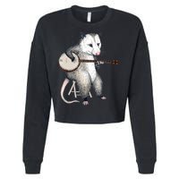 Opossum Playing Banjo Guitar Possum Live Weird Trash Kitty Cropped Pullover Crew