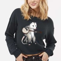 Opossum Playing Banjo Guitar Possum Live Weird Trash Kitty Cropped Pullover Crew
