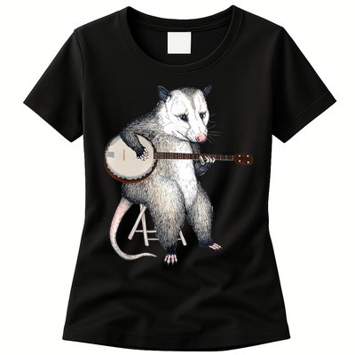 Opossum Playing Banjo Guitar Possum Live Weird Trash Kitty Womens T-Shirt