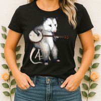 Opossum Playing Banjo Guitar Possum Live Weird Trash Kitty Womens T-Shirt