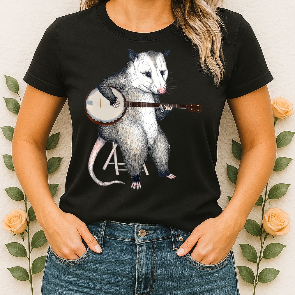 Opossum Playing Banjo Guitar Possum Live Weird Trash Kitty Womens T-Shirt