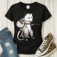 Opossum Playing Banjo Guitar Possum Live Weird Trash Kitty Womens T-Shirt