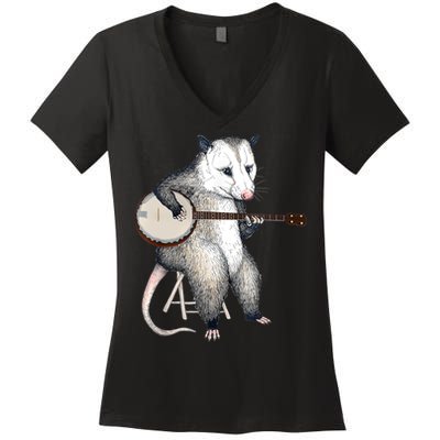 Opossum Playing Banjo Guitar Possum Live Weird Trash Kitty Women's V-Neck T-Shirt