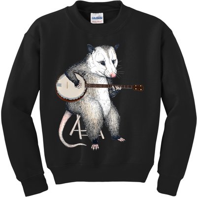 Opossum Playing Banjo Guitar Possum Live Weird Trash Kitty Kids Sweatshirt