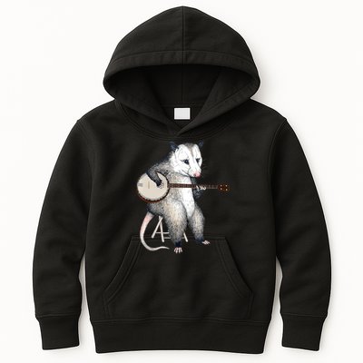 Opossum Playing Banjo Guitar Possum Live Weird Trash Kitty Kids Hoodie
