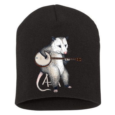 Opossum Playing Banjo Guitar Possum Live Weird Trash Kitty Short Acrylic Beanie