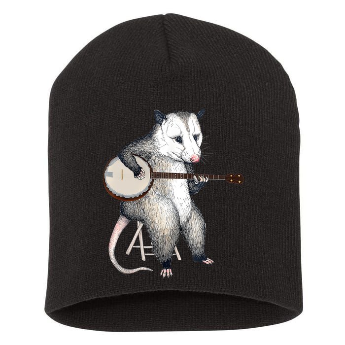 Opossum Playing Banjo Guitar Possum Live Weird Trash Kitty Short Acrylic Beanie
