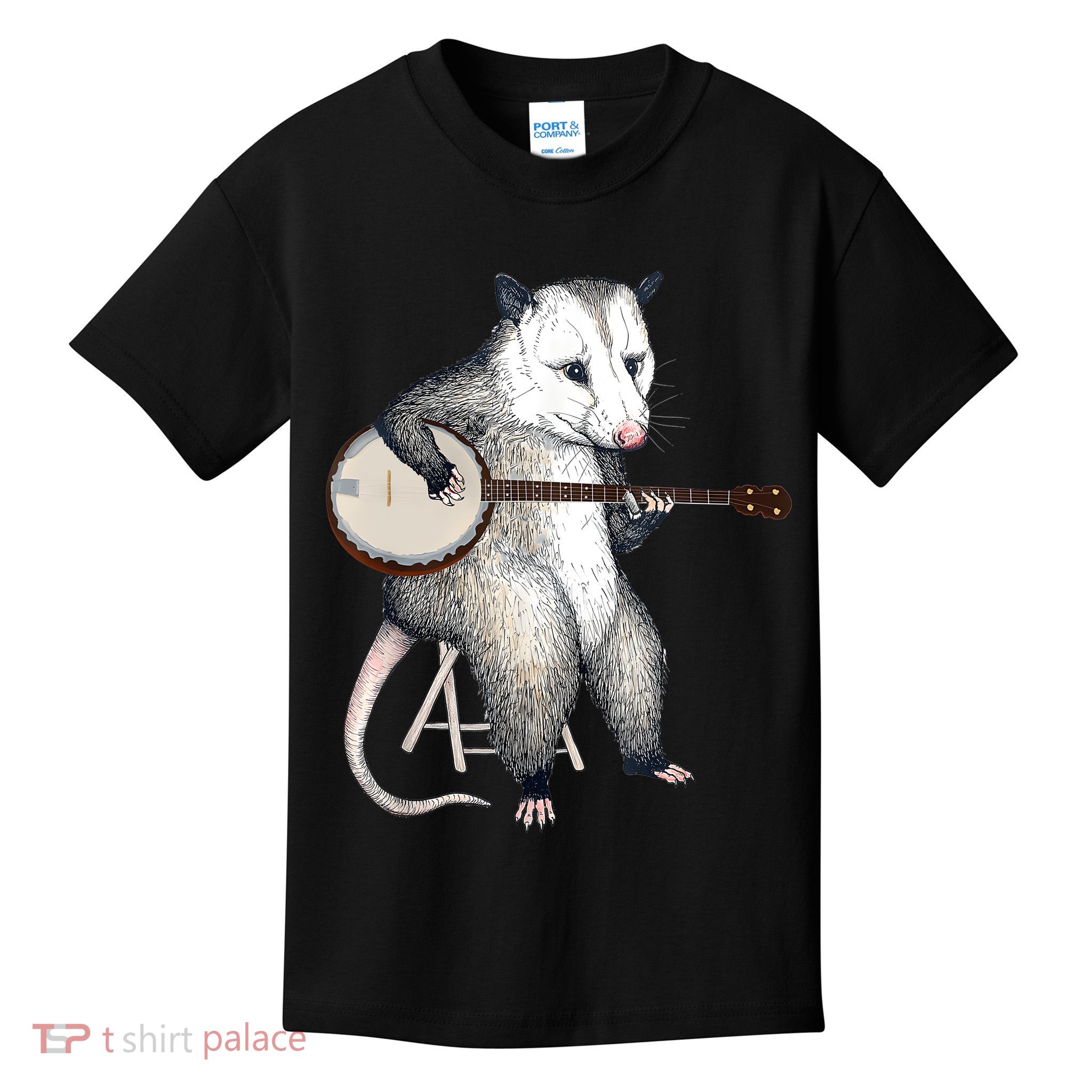 Opossum Playing Banjo Guitar Possum Live Weird Trash Kitty Kids T-Shirt