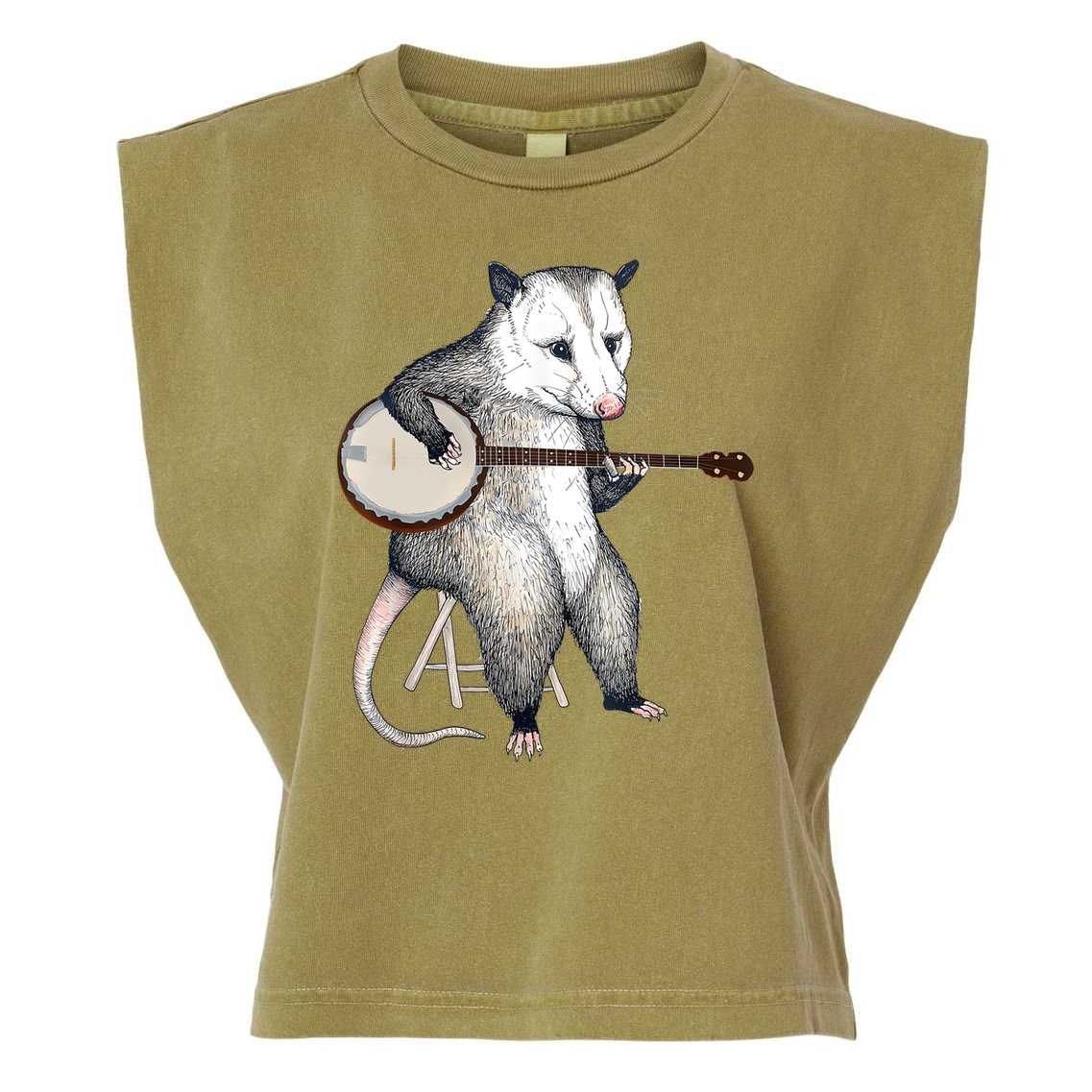 Opossum Playing Banjo Guitar Possum Live Weird Trash Kitty Garment-Dyed Women's Muscle Tee