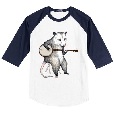 Opossum Playing Banjo Guitar Possum Live Weird Trash Kitty Baseball Sleeve Shirt