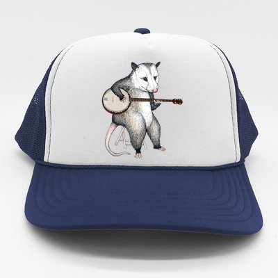 Opossum Playing Banjo Guitar Possum Live Weird Trash Kitty Trucker Hat