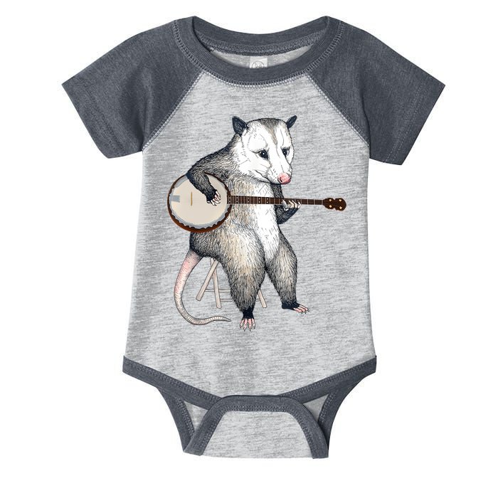 Opossum Playing Banjo Guitar Possum Live Weird Trash Kitty Infant Baby Jersey Bodysuit