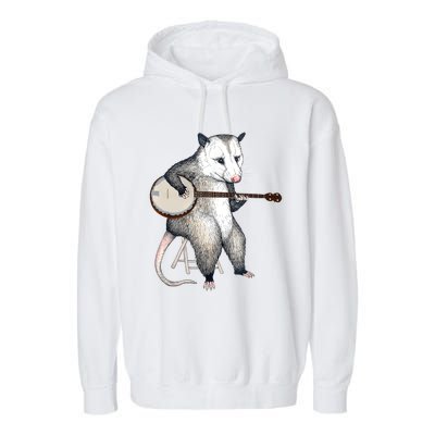 Opossum Playing Banjo Guitar Possum Live Weird Trash Kitty Garment-Dyed Fleece Hoodie