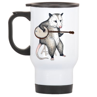 Opossum Playing Banjo Guitar Possum Live Weird Trash Kitty Stainless Steel Travel Mug