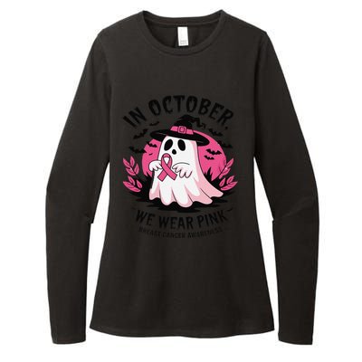 October Pin.K Breast Cancer Awareness Halloween Ghost Ribbon Womens CVC Long Sleeve Shirt