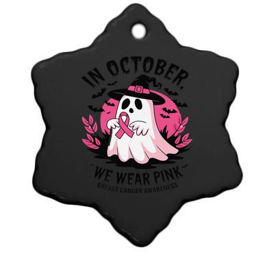 October Pin.K Breast Cancer Awareness Halloween Ghost Ribbon Ceramic Star Ornament