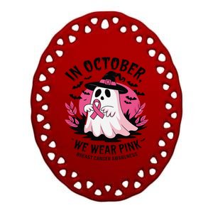 October Pin.K Breast Cancer Awareness Halloween Ghost Ribbon Ceramic Oval Ornament