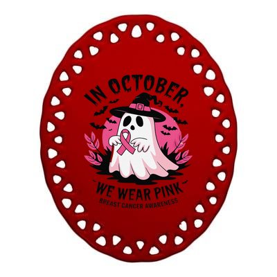 October Pin.K Breast Cancer Awareness Halloween Ghost Ribbon Ceramic Oval Ornament