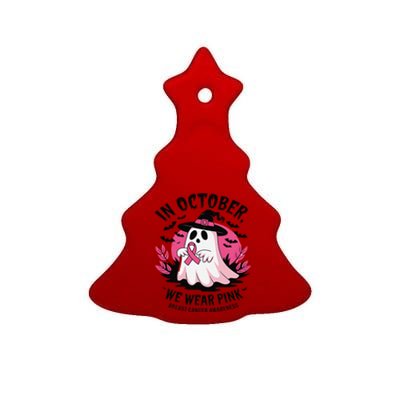 October Pin.K Breast Cancer Awareness Halloween Ghost Ribbon Ceramic Tree Ornament