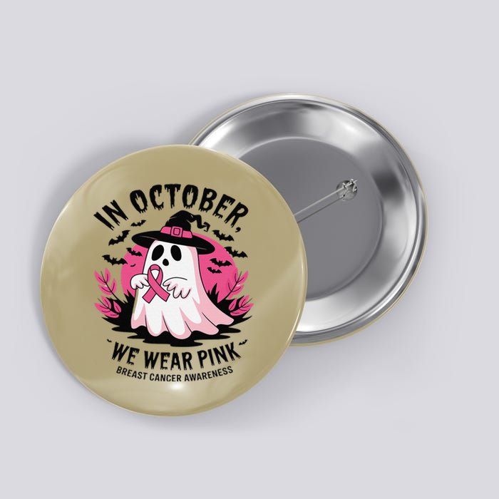 October Pin.K Breast Cancer Awareness Halloween Ghost Ribbon Button