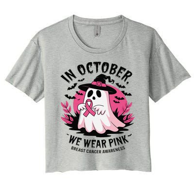 October Pin.K Breast Cancer Awareness Halloween Ghost Ribbon Women's Crop Top Tee