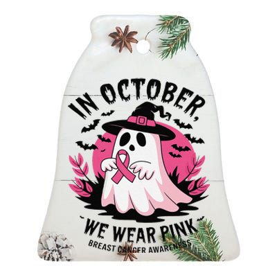 October Pin.K Breast Cancer Awareness Halloween Ghost Ribbon Ceramic Bell Ornament