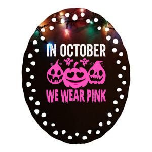 October Pink Breast Cancer Awareness Pumpkin Halloween Ceramic Oval Ornament