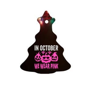 October Pink Breast Cancer Awareness Pumpkin Halloween Ceramic Tree Ornament