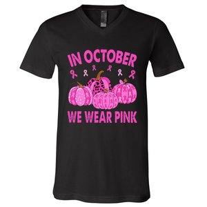 October Pink Breast Cancer Awareness Pumpkin Decor V-Neck T-Shirt