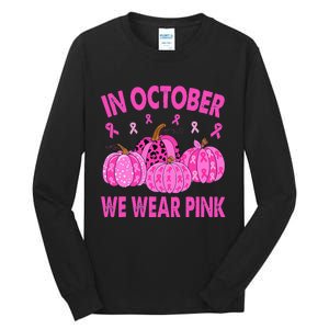 October Pink Breast Cancer Awareness Pumpkin Decor Tall Long Sleeve T-Shirt