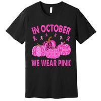 October Pink Breast Cancer Awareness Pumpkin Decor Premium T-Shirt