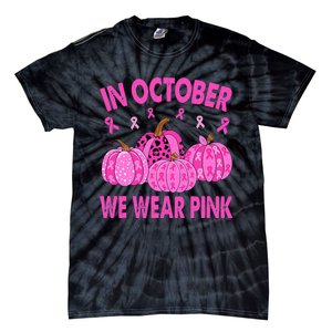 October Pink Breast Cancer Awareness Pumpkin Decor Tie-Dye T-Shirt