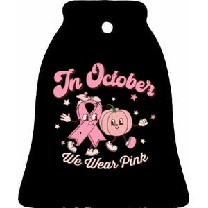 October Pink Breast Cancer Awareness Pumpkin Ceramic Bell Ornament